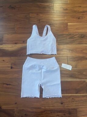 Spiritual Gangster Light Pink Ribbed Bike Shorts Set